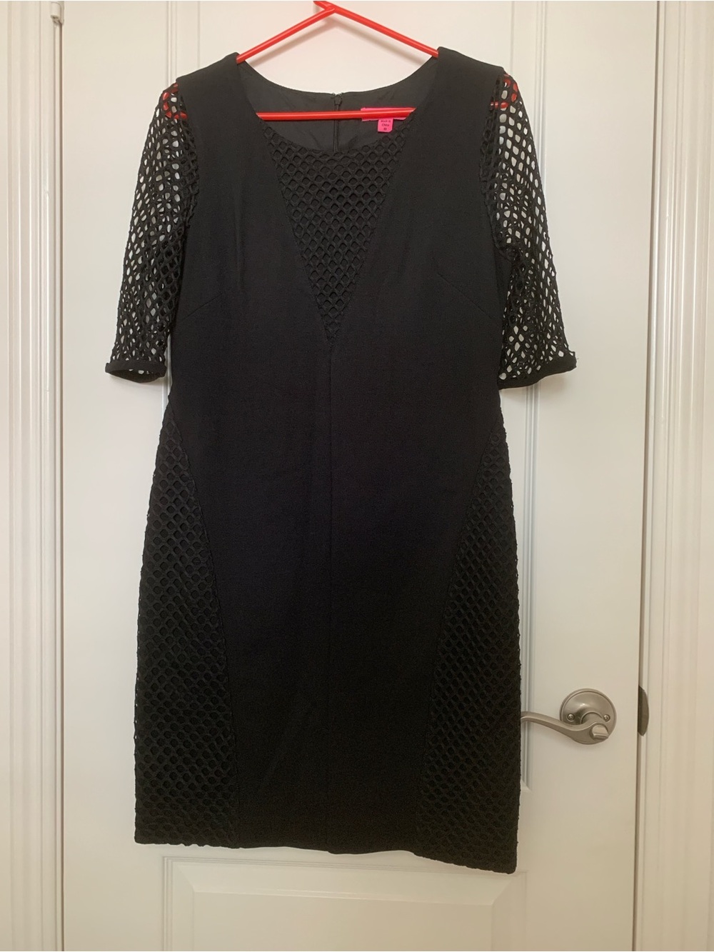 EUC Betsey Johnson Black Mesh Detail Sheath Dress US 10 Gothic Cocktail Party